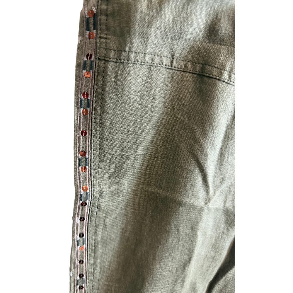 INC International Concept Linen Capri Pants Women 18 Olive Green Beaded Trim New - Picture 4 of 11